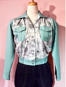 SAVOY CLOTHING Geometric Kasuri Patern Ladies Shirts Blouson �V���c�u���]�� 40's�`50's Style �T�{�C