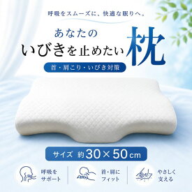 いびきを止めたい枕 低反発枕 まくら いびき対策 横向き寝 うつ伏せ寝 首元サポート 呼吸しやすい寝姿勢 首こり 肩こり L字ファスナー付きカバー 洗えるカバー 約30×50cm 高さ約10cm 快眠 安眠 寝返り 専用カバー ホワイト 枕カバー付き 白