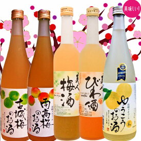 母の日　長崎特産梅酒・フルーツ酒のみくらべ5本セット/南高梅酒 古城梅酒 ゆうこうのお酒 美人びわ酒 美人梅酒720ml・500ml