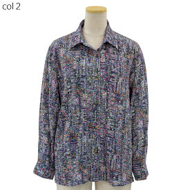 レディース シニア ななめボタンホール ちりめんプリント ブラウス 春 秋 70代 80代 90代 服 高齢者 女性 普段着 部屋着 お年寄り おしゃれ着 外出着 婦人 敬老の日 母の日 シニアファッション