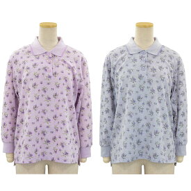 シニアファッション 春夏 婦人 レディース シニア 長袖 カスリ プリント ポロシャツ LC ●トップス ギフト 高齢者 70代 80代 老人 高齢者 介護向け 90代 施設 介護 おばあちゃん お年寄り 高齢者 LC 母の日 敬老の日