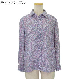 レディース シニア ななめボタンホール ちりめんプリント ブラウス 春 秋 70代 80代 90代 服 高齢者 女性 普段着 部屋着 お年寄り おしゃれ着 外出着 婦人 敬老の日 シニアファッション