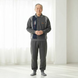 切替デザイン スウェットスーツ 裏起毛 ポロ ブルゾン パンツ 上下セット 紳士 シニアファッション 秋冬 60代 70代 80代 90代 敬老の日 高齢者 おしゃれ 普段着 メンズ シニア 男性 紳士服 おじいちゃん お年寄り 介護 施設 デイサービス 刺繍 名前 名入れ