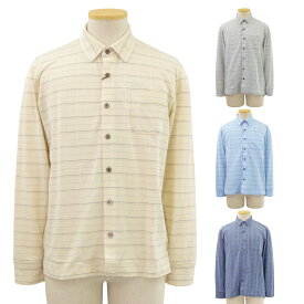 ジャガード マジックテープ ワンタッチ 長袖 前開き 全開 ニットシャツ シニアファッション 春夏 70代 80代 90代 高齢者 紳士服 おじいちゃん お年寄り 介護 施設 デイサービス 敬老の日 プレゼント
