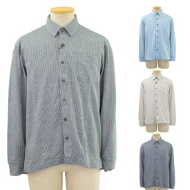 ジャガード マジックテープ ワンタッチ 長袖 前開き 全開 ニットシャツ シニアファッション 春夏 70代 80代 90代 高齢者 紳士服 おじいちゃん お年寄り 介護 施設 デイサービス 敬老の日 プレゼント