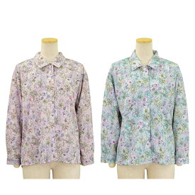 ストレッチ ワンタッチ マジックテープ 後ろ身頃 ゆったり ちりめん プリント ブラウス 日本製 レディース シニア 70代 80代 90代 服 高齢者 女性 普段着 部屋着 お年寄り おしゃれ着 外出着 婦人 敬老の日 母の日 シニアファッション