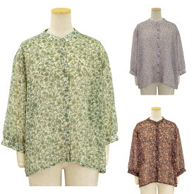 シフォン 花柄プリント バンドカラー 7分袖 ブラウス 日本製 レディース シニア 春 夏 70代 80代 90代 服 高齢者 女性 普段着 部屋着 お年寄り おしゃれ着 外出着 婦人 敬老の日 シニアファッション
