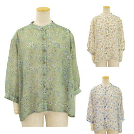 シフォン 花柄プリント バンドカラー 7分袖 ブラウス 日本製 レディース シニア 春 夏 70代 80代 90代 服 高齢者 女性 普段着 部屋着 お年寄り おしゃれ着 外出着 婦人 敬老の日 シニアファッション