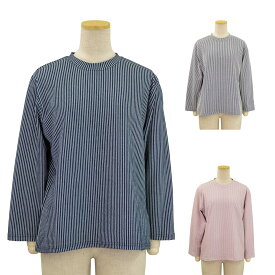サッカーストライプ カットソー Tシャツ 日本製 シニアファッション 春夏 婦人 レディース トップス 敬老の日 ギフト シニア 高齢者 70代 80代 90代 老人 高齢者 介護向け 施設 介護 おばあちゃん お年寄り 母の日