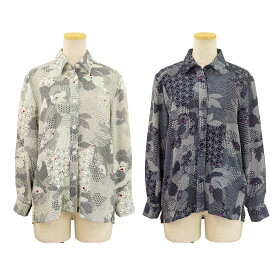 ななめボタンホール ちりめんプリント ブラウス レディース シニア 春 秋 70代 80代 90代 服 高齢者 女性 普段着 部屋着 お年寄り おしゃれ着 外出着 婦人 敬老の日 シニアファッション