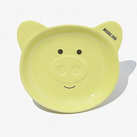 ※予約販売【BRIDGE.DOG】BRIDGE PIGGY DISH（LEMON CREAM FACE）艶あり 韓国 ブランド かわいい おしゃれ プレゼント 小型犬 マット フードボウル 給水器 NEW 餌 皿 食器 犬 猫 雨