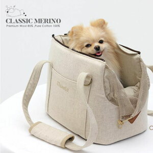 ※予約販売【WandookongMom】Classic merino ネーム刺繍入りキャリーバッグ(オートミール) 韓国 ブランド かわいい おしゃれ プレゼント 小型犬 バッグ キャリーバッグ おもちゃ うちの子グッズ