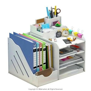 卓上収納ボックス デスク上置き棚 ファイルボックス 卓上収納ラック 大容量 オフィス収納 机上収納ボックス A4 対応 ペン入れ 組み立て簡単 仕切り A4フォルダー/新聞/雑誌/書類/事務用品/文