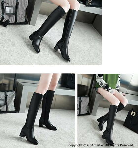 レディースブーツ エンジニアブーツ ジョッキーブーツ 大きいサイズ 22cm 26.5cm 長靴 合皮 ロングブーツ サイドゴア ロング丈 秋冬 ローヒール 太ヒール 5.5cm  厚底 黒