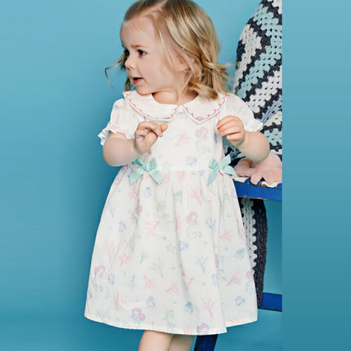 楽天市場 女の子 ワンピース キッズ 子供服 半袖 ホワイト 襟付き 貝殻 シェル マーメイド お出かけ 食事会 通学 通園 保育園 幼稚園 春 夏 秋 70 80 90 100 110 1 130 Cm Db Dave Bella デイブベラ デイブ