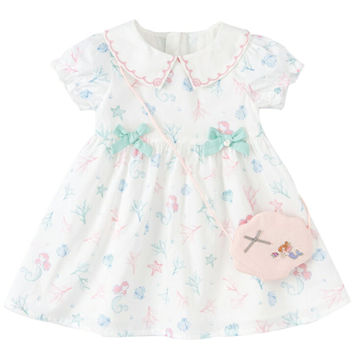 楽天市場 女の子 ワンピース キッズ 子供服 半袖 ホワイト 襟付き 貝殻 シェル マーメイド お出かけ 食事会 通学 通園 保育園 幼稚園 春 夏 秋 70 80 90 100 110 1 130 Cm Db Dave Bella デイブベラ デイブ