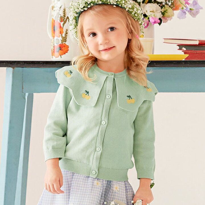 楽天市場 キッズ 女の子 子供服 トップス カーディガン ボレロ ニット スカラップ襟 フォーマル ビックカラー グリーン 緑 お出かけ 通学 通園 普段着 春 夏 秋 冬 70 80 90 100 110 1 130 Cm Db124 Dave Bella デイブベラ