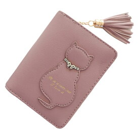 [Kingfisher] 財布 女の子 二つ折り キッズ財布 PUレザー製 「キュートな猫デザインが特徴」 (ピンク)