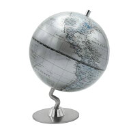 hackgear インテリア地球儀 アンティーク調 世界地図 地理 オブジェ 英語表記 空間演出 小道具 (シルバー)