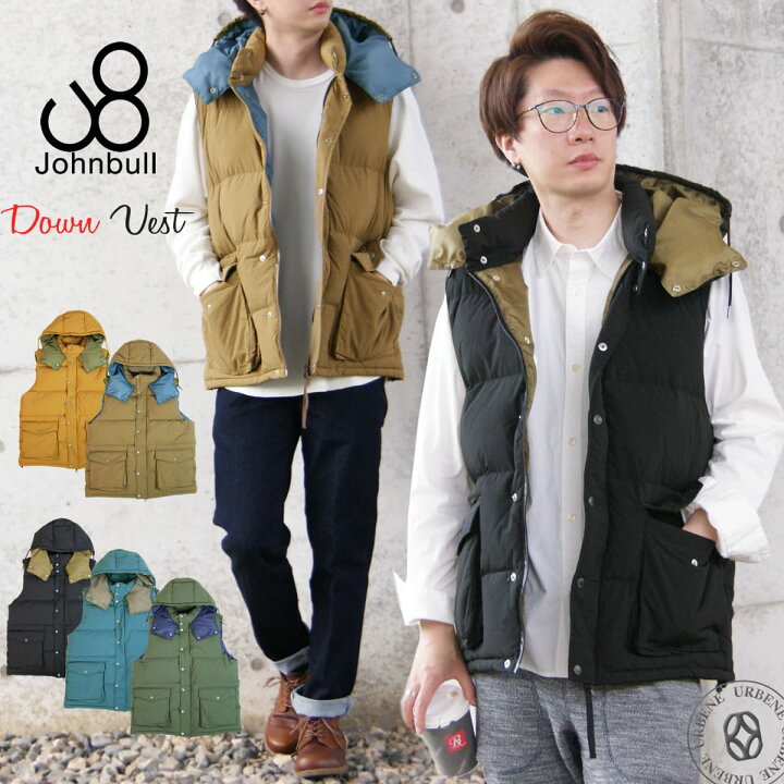 楽天市場 クーポン ポイント10倍 ジョンブル メンズ Johnbull ナイロン フーディー ダウンベスト ダウンジャケット アウター フード ジップ アウトドア ブルゾン 中綿 フェザー 袖なし フード取り外し 耐保温性 通気性 撥水 軽量 楽天 John Bull おしゃれ