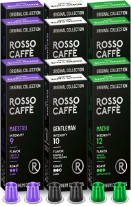 ロッ ソカフェ 120杯分 目覚めアソート ネスプレッソ マシン用 互換カプセル Ro sso Caffe アルミ カプセル コーヒーカプセル エクストラ ダーク(マッチョ 強さ12、ジェントルマン強さ10、マエ