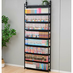 山善(YAMAZEN) 本棚 (突っ張り) 大容量 スリム 全体耐荷重180 幅81×奥行15.5×高さ210.5-270 壁面収納 ラック 組立品 ダークブラウン RTRS-8015(DBR/SBK)