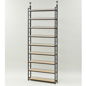 山善(YAMAZEN) 本棚 (突っ張り) 大容量 スリム 全体耐荷重180 幅81×奥行15.5×高さ210.5-270 壁面収納 ラック 組立品 オーク/サンドブラック RTRS-8015(OAK/SBK)