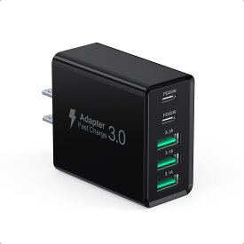 USBコンセント 急速充電器 PD20W 合計50W 5ポート USB C + USBA I P h o n e16 充電器 ACアダプター Type-C 充電 携帯に便利 コンセント タイプC アダプタ 電源タップ I P h o n e/iPad/Galaxy その他Android各種対応(ブラック)