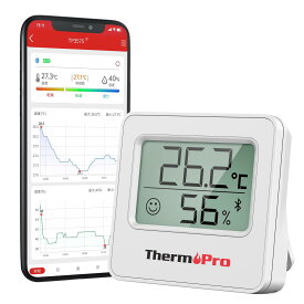 ThermoPro 温湿度計 Bluetooth 温度湿度計 デジタル 温度計 無線 高精度 見やすいデカ文字 スマホで温度湿度管理 アラーム機能 ミニサイズ 壁掛け マグネット スタンド付 梅雨 熱中症対策 乾燥対策 温室 部屋 室内用 TP357