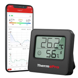 ThermoPro 温湿度計 Bluetooth 温度湿度計 デジタル 温度計 無線 高精度 見やすいデカ文字 スマホで温度湿度管理 アラーム機能 壁掛け マグネット スタンド付 梅雨 熱中症対策 乾燥対策 温室 部屋 屋内用 TP357 (黒)