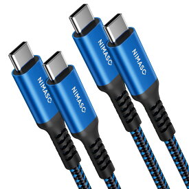 【2本セット】 NIMASO USB-C ＆ Type C ケーブル 【0.3m+0.3m ブルー USB C 2.0 PD対応 60W 3A急速充電 高耐久ナイロン編み】 I P h o n e16シリーズ、iPad、MacBook、Sony等Type-c機種対応NCA24B1107