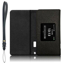 LOE（ロエ） Speed Wi-Fi 5G 01 専用 モ バ イ ルルーターケース スタンド機能付き PUレザーカ バ ー 保護フィルム・ストラップ付属 ブラック【5G 01専用／X11非対応】