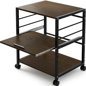 プリンター台 キャスター付き プリンターワゴン プリンターラック 木製 3段 デスクワゴン 机下収納 プリンターカート プリンター収納 サイドワゴン 中棚スライド式 棚板高さ調節可能 幅50×