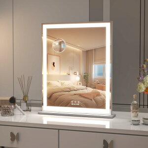 BEAUTME 化粧鏡 女優ミラー 卓上/壁掛け両用 ハリウッドミラー 3色照明モード 明るさ調節可能 縦 10倍拡大鏡 シルバー 61.2×52cm