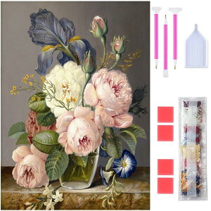 ダイヤモンドアート Rinimie ダイヤモンドアート キット 油絵の花 ダイアモンドビーズ絵画キット 5Dモザイクアート DIY 手作り絵画手芸キット ダイヤモンド塗装 全面貼り付けタイプ 芸術品 家