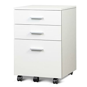 DEVAISE デスクワゴン サイドワゴン キャビネット オ フィ ス ワゴン 袖机 木製 3段 A4対応 大容量 キャスター付き 幅400*奥行400*高さ595mm ホワイト White