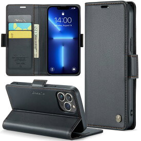 【J.DL】I P h o n e 13proケース手帳型 iphone 13PRO財布型 携帯カ バ ー アイフォン13Proスマホケース 高?PUレザー 耐衝撃 耐摩擦 全面保護 サイドマグネット カード収納 スタンド機能 軽量 手触りが良い 人気上品な シンプル気質 ギフト ，6.1インチ対応（ブラック）