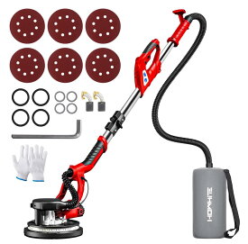 Howhite 電気ドライウォールサンダー 800W ポールサンダー 伸縮可能なハンドル 110V乾式壁サンダー、6段変速 1000-2100RPM、自動掃除機システムとLEDライト付き、ロングダストホース、集じん袋、サンディングディスク