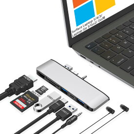 Microsoft Surface Laptop 5/4/3 Surface laptop Go 3/Go 2/Go USB ハブ 4K HDMIポート+ USB 3.0*2+Type-C + SD/TFカードスロット + 3.5mmオーディオポート サーフェス Laptop 5/4/3/ Go 3/Go 2/Go 変換USBドッグ マルチポート ハブ