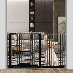 Seogva ペットゲート 3.5cm柵間隔 ペットドア付き 高さ78cm ペットゲート 犬 猫 ゲート ブラック ホワイト 猫用ゲート 過密フレーム付き 猫 ゲート 犬すり抜け防止フェンス つっぱり 扉付き 赤ち