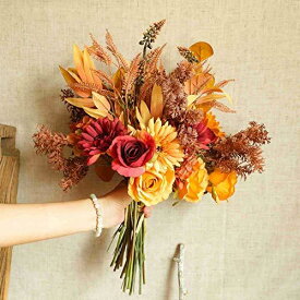 WillingYou ドライフ ラワー 花束 造花 ブーケ インテリア ウェディング 結婚式 バラ 菊 秋 DIY パーティー 撮影 美術館 ホーム 庭園 キッチン オ フィ ス 喫 パーティー 部屋 飾り人工植物 観賞植物 オレンジ 1束
