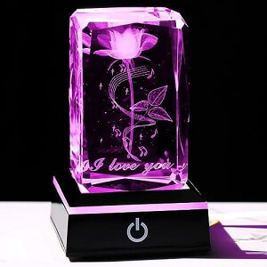 誕生日 結婚記念日プレゼント 彼女 妻 女性 人気 K9ク リ ス タ ル I LOVE YO U バラの花 置物 LEDライトベース USB充電 結婚祝い バレンタインデー インテリア ガラス 置物 おしゃれ家の装飾品