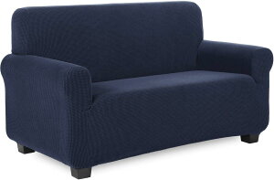 TIANSHUソファーカ バ ー 2人掛け 肘付き 無地 縦横弾力 ストレッチ フィットタイプ 肘付き 滑り止め 柔らかい 伸縮素材伸び良く 四季適用 超便利 (ダークブルー)