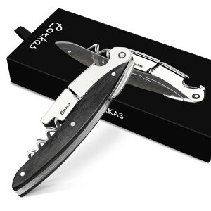 CORKAS ギフト包装 ソ ムリ エナ イ フ ワ イ ンオープナー コ ル ク抜き 栓抜き 取扱説明書付き 二段式 ワ イ ン ダブルアクション (黒檀の木)取扱説明書とワ イ ンナ イ フ拭きシート付き