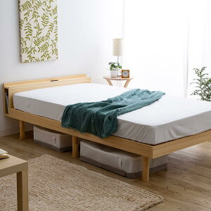 アイリスプラザ ベッド ベッドフレーム 棚付き 2口コンセント ブックシェルフ付 3段階 高さ調整 すのこベッド シングル ナチュラル TKSB-S