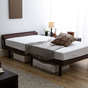 アイリスプラザ ベッド ベッドフレーム 棚付き 2口コンセント ブックシェルフ付 3段階 高さ調整 すのこベッド シングル ウォールナット TKSB-S