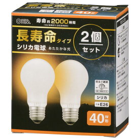 オーム(OHM) 電機 長寿命白熱電球 E26 40W形 調光機能対応 フ ィ ラ メ ン ト エジソン電球 シリカ 2個セット LB-DL5638W-2PN 06-4754