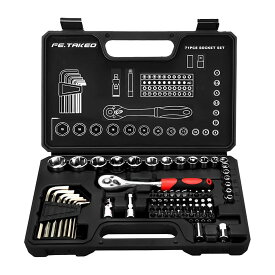 ソケットレンチセット 72点組 精密工具セット DIY 工具セット 差込角 6.35mm(1/4インチ) ラチェットレンチ 車メンテナンス ホームツールセット