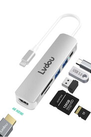 Lvdou USB C ハブ 6-in-1 Type-C アダプタ｜100W PD充電・4K HDMI・MicroSD/SDカードリーダー・USB 3.0ポート搭載｜MacBook Pro/Air (2016-2024)、iPad Pro (2018-2024)、I P h o n e 15/16、Surface Pro 9/8/7/Go、Chromebook対応 ノートPC/タブレット用｜適格請求書発行可
