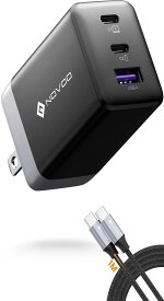 NOVOO 67W USB C 充電器 3ポート タイプC PD急速充電器【100W type-c ケーブル付き(1M) / 最軽量/超小型/GaN III技術/折畳式プラグ / PD3.0 / PPS/PSE】MacBook/NEC/AQUOS/iPad/I P h o n e 15/Galaxy S24/iWatch/Steam Deck/D J I MINI 3 Pro対応
